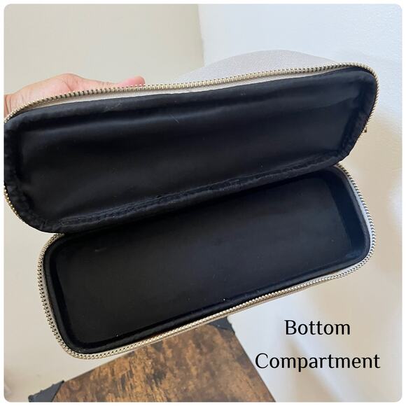 Stackers Taupe Faux Leather 2 Zipper Compartments Cosmetic Makeup Travel Bag - Picture 10 of 11